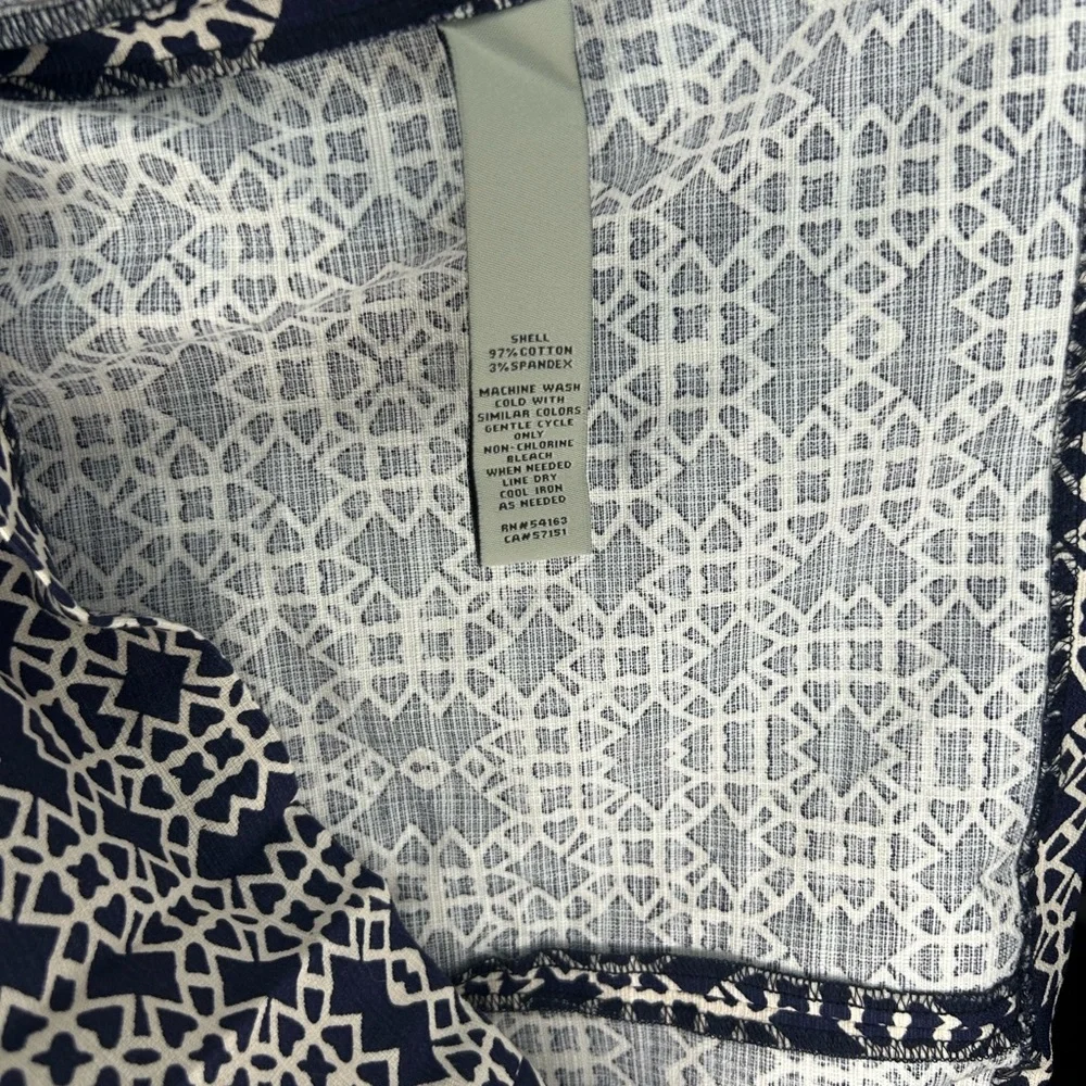 Women’s Eliza J Blue White Geometric Cotton Spandex Designer MIDI Dress Size 6 - Picture 4 of 4